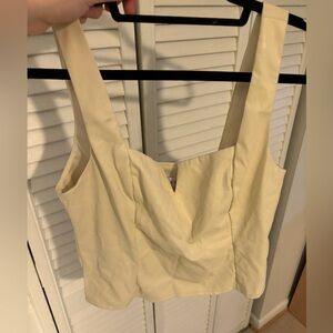 Leather crop top with V peek, white leather, size Medium